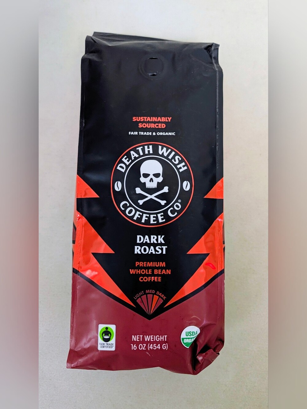 Death Wish Coffee Co Dark Roast Whole Bean Coffee 16 oz USDA Organic Fair Trade